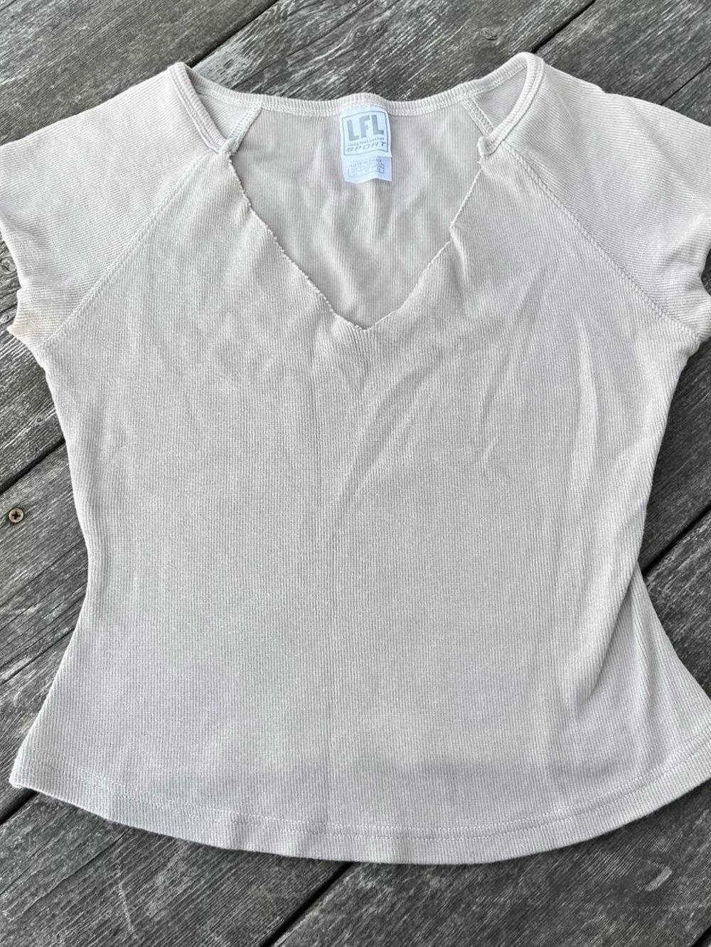 Lady Foot Locker Sport beige ribbed v-neck crop top